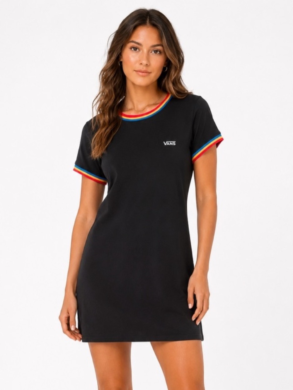 Vans Black Rainbow Ringer Tee Shirt Dress Medium